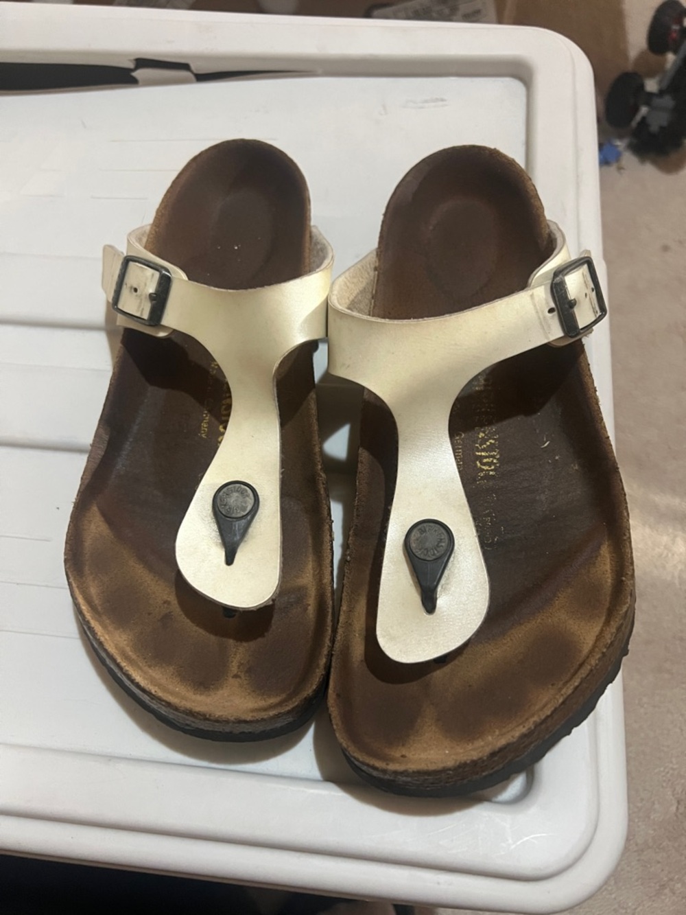 Birkenstock White T‑Strap Kids Sandals with Adjustable Buckle